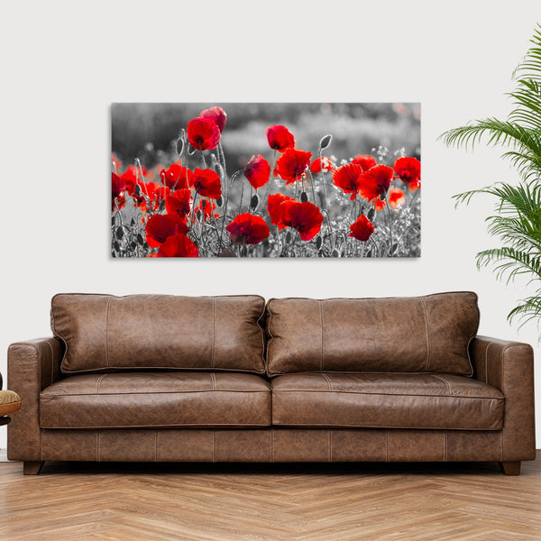 Quadro Stampa su Tela con Telaio in Legno paesaggio fiori