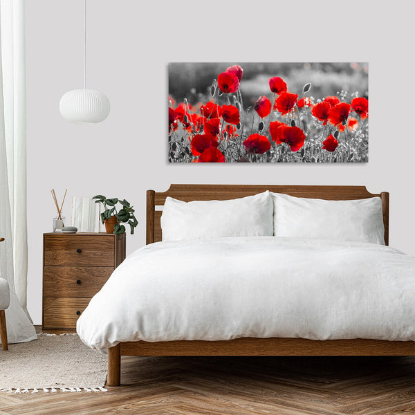 Quadro Stampa su Tela con Telaio in Legno paesaggio fiori