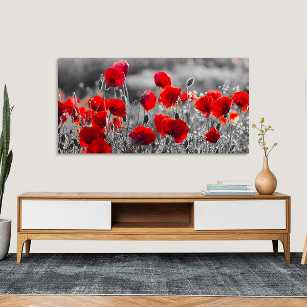 Quadro Stampa su Tela con Telaio in Legno paesaggio fiori