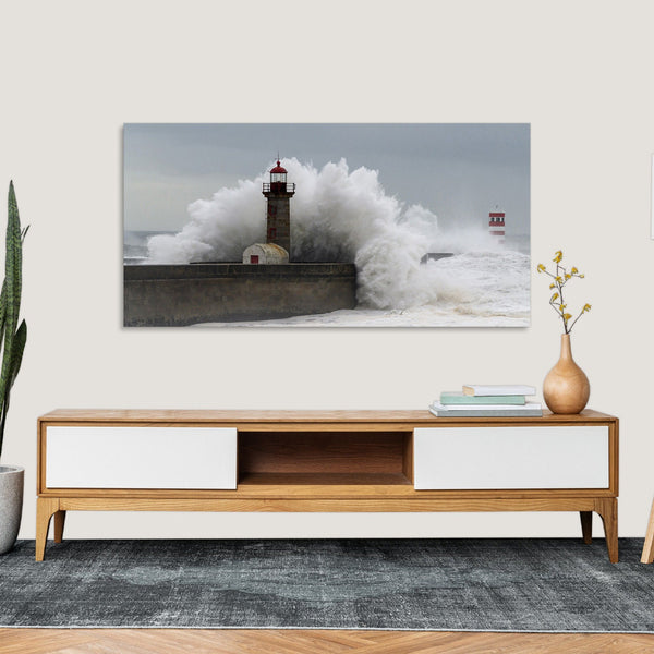 Quadro Stampa su Tela con Telaio in Legno paesaggio mare faro