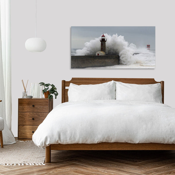Quadro Stampa su Tela con Telaio in Legno paesaggio mare faro