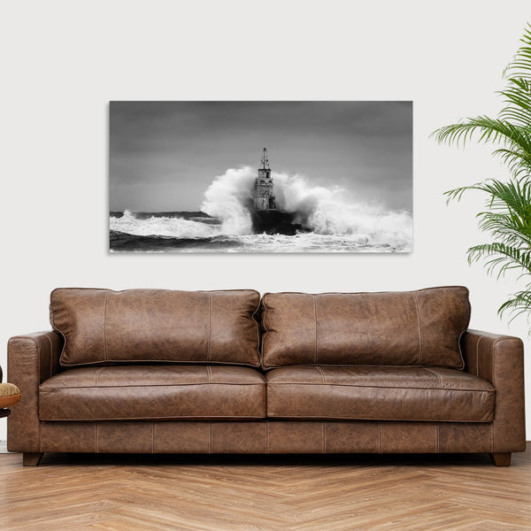 Quadro Stampa su Tela con Telaio in Legno paesaggio mare faro