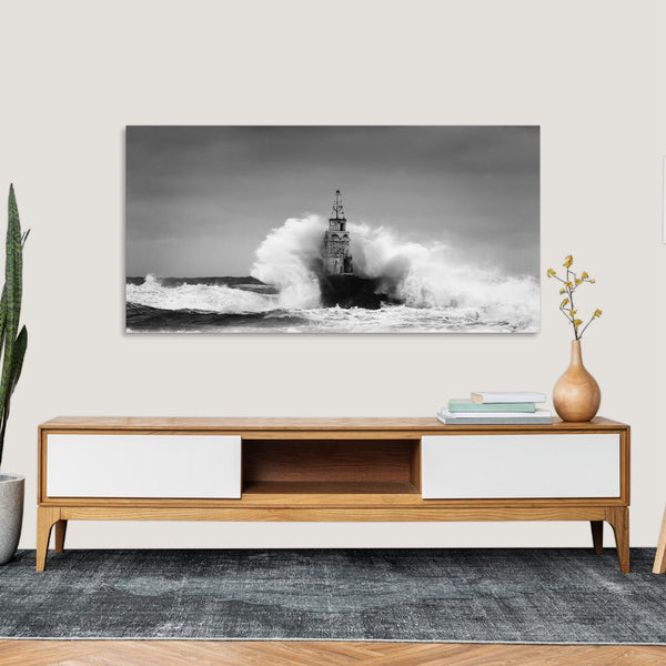 Quadro Stampa su Tela con Telaio in Legno paesaggio mare faro