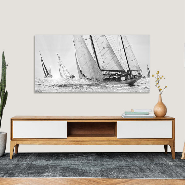 Quadro Stampa su Tela con Telaio in Legno paesaggio mare barche a vela