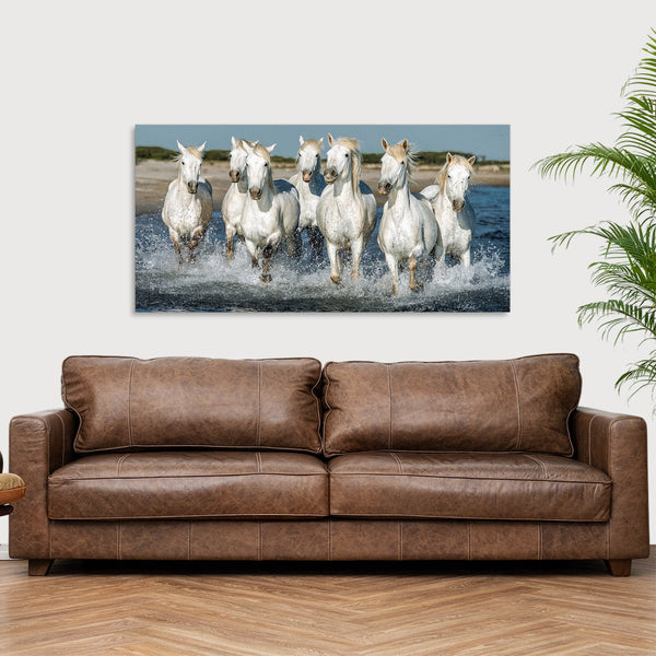 Quadro Stampa su Tela con Telaio in Legno paesaggio cavalli