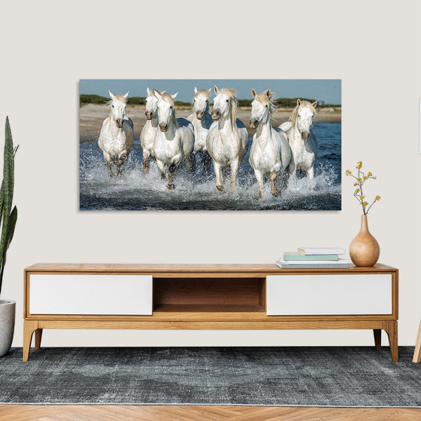 Quadro Stampa su Tela con Telaio in Legno paesaggio cavalli