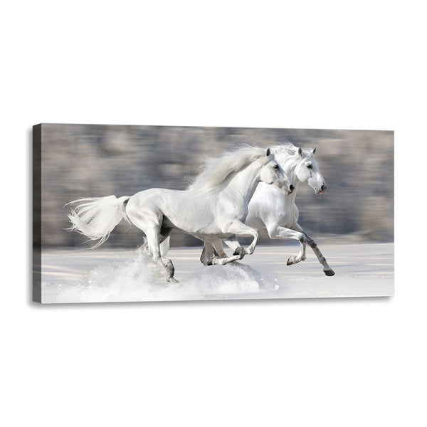 Quadro Stampa su Tela con Telaio in Legno paesaggio cavalli