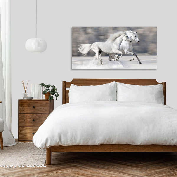 Quadro Stampa su Tela con Telaio in Legno paesaggio cavalli
