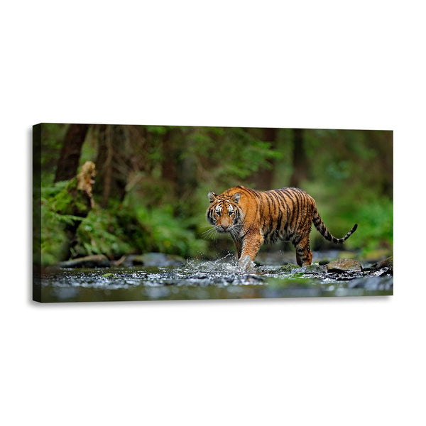 Quadro Stampa su Tela con Telaio in Legno paesaggio tigre