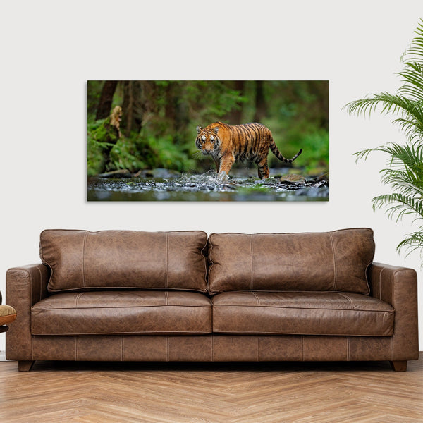 Quadro Stampa su Tela con Telaio in Legno paesaggio tigre