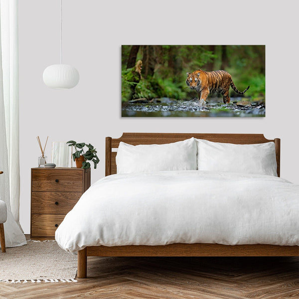 Quadro Stampa su Tela con Telaio in Legno paesaggio tigre