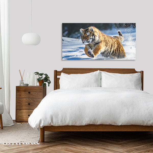 Quadro Stampa su Tela con Telaio in Legno paesaggio tigre