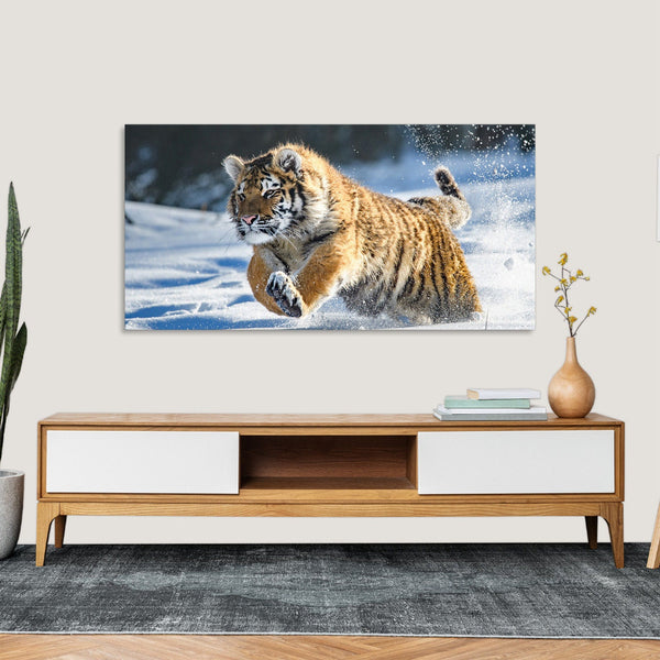 Quadro Stampa su Tela con Telaio in Legno paesaggio tigre