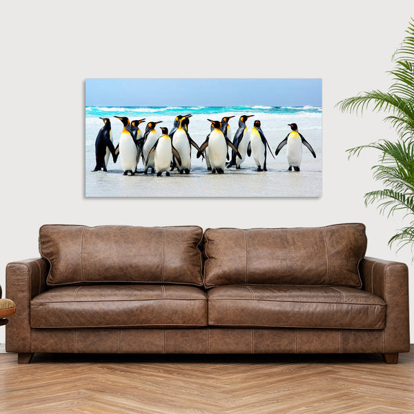 Quadro Stampa su Tela con Telaio in Legno paesaggio Pinguini