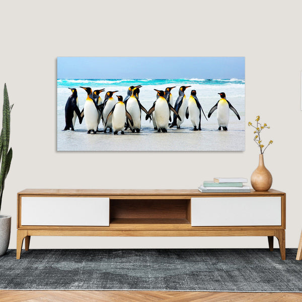 Quadro Stampa su Tela con Telaio in Legno paesaggio Pinguini