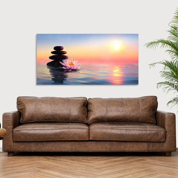 Quadro Stampa su Tela con Telaio in Legno fiori zen