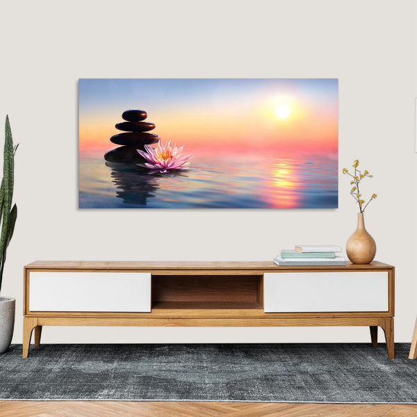 Quadro Stampa su Tela con Telaio in Legno fiori zen