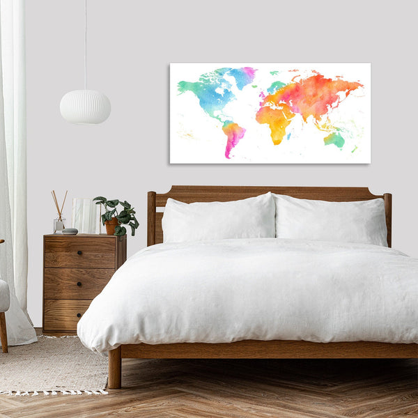 Quadro Stampa su Tela con Telaio in Legno astratto moderno mappa del mondo