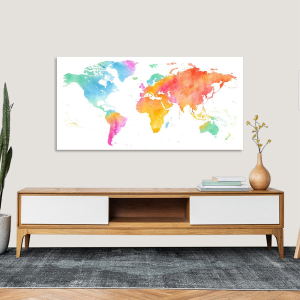 Quadro Stampa su Tela con Telaio in Legno astratto moderno mappa del mondo