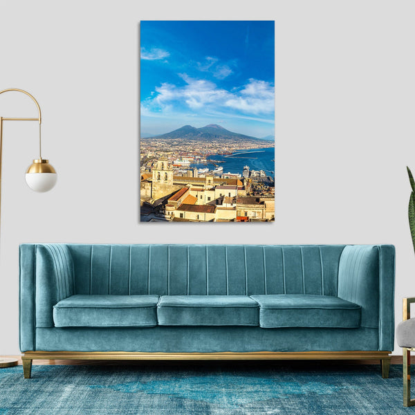 Quadro Stampa su Tela con Telaio in Legno panorama napoli vesuvio