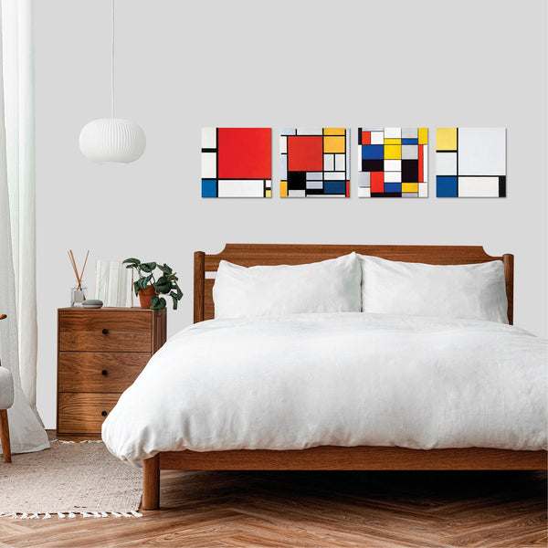 Quadri Stampa su Tela con Telaio in Legno 4 pezzi Piet Mondrian