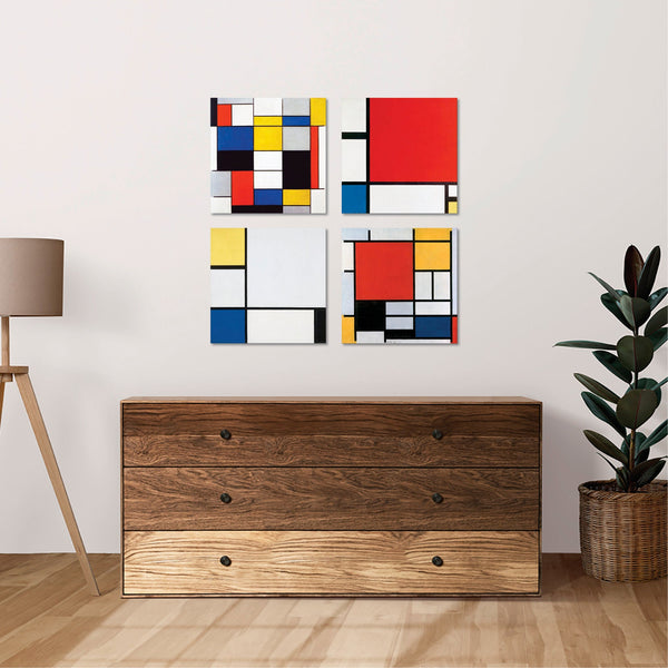 Quadri Stampa su Tela con Telaio in Legno 4 pezzi Piet Mondrian