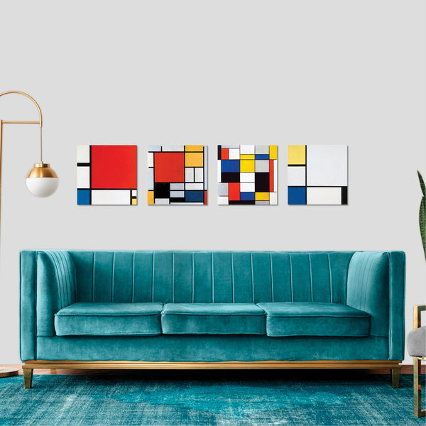 Quadri Stampa su Tela con Telaio in Legno 4 pezzi Piet Mondrian