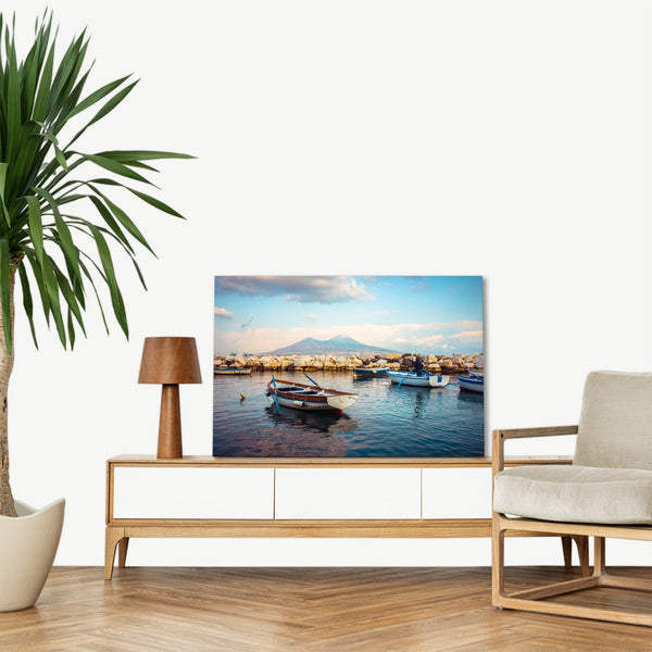 Quadro Stampa su Tela con Telaio in legno panorama napoli vesuvio