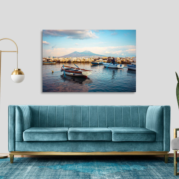 Quadro Stampa su Tela con Telaio in legno panorama napoli vesuvio