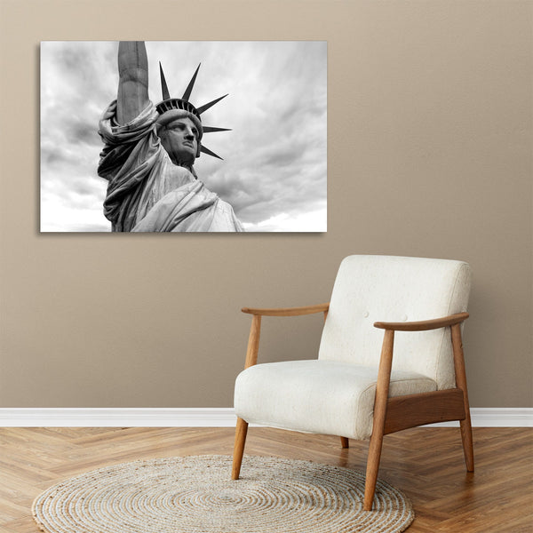 Quadro Stampa su Tela con Telaio in legno panorama statua della libertà