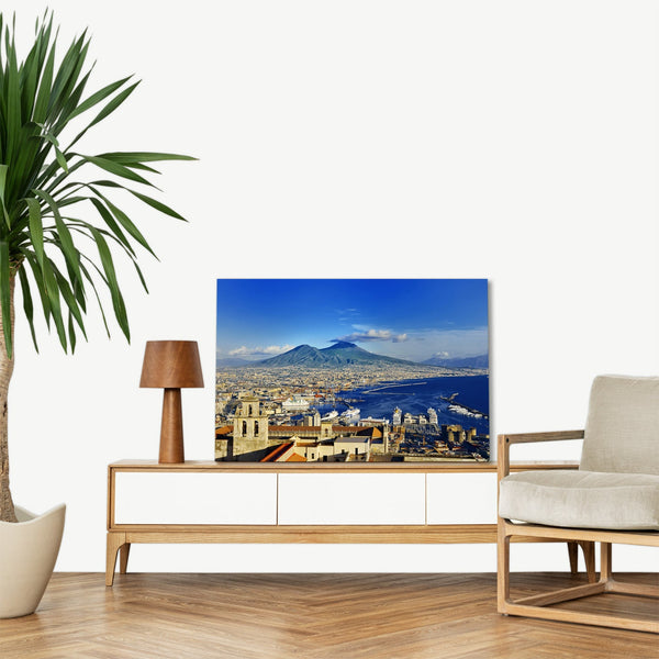 Quadro Stampa su Tela con Telaio in legno panorama napoli vesuvio