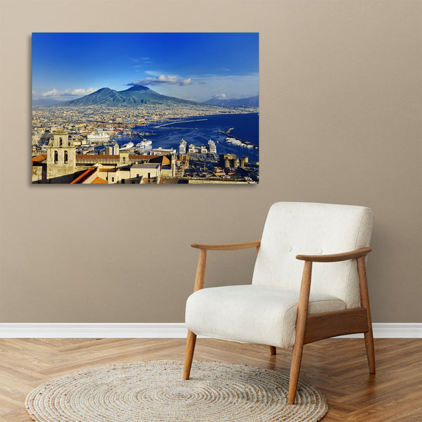 Quadro Stampa su Tela con Telaio in legno panorama napoli vesuvio