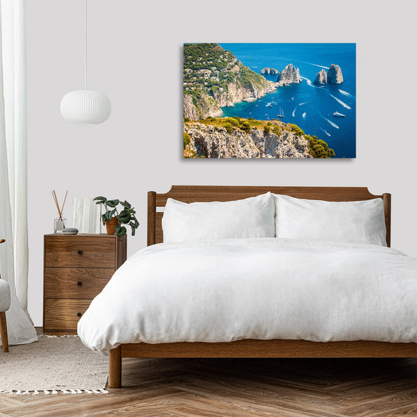 Quadro Stampa su Tela con Telaio in legno panorama napoli isola capri