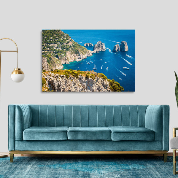 Quadro Stampa su Tela con Telaio in legno panorama napoli isola capri