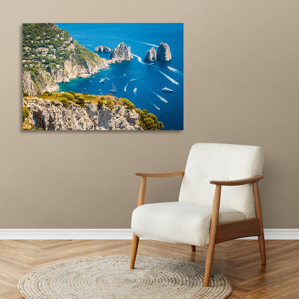 Quadro Stampa su Tela con Telaio in legno panorama napoli isola capri