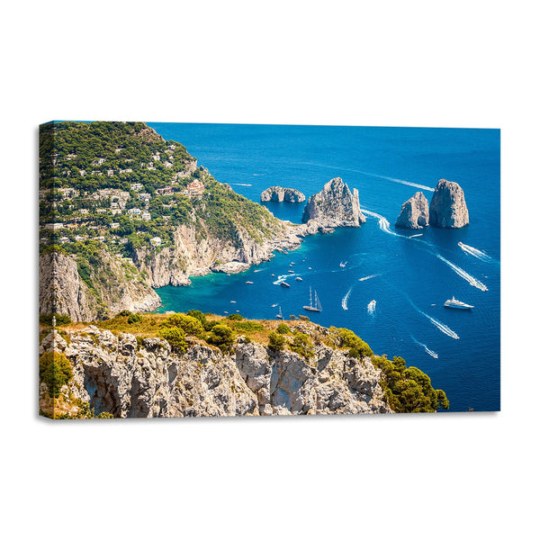 Quadro Stampa su Tela con Telaio in legno panorama napoli isola capri