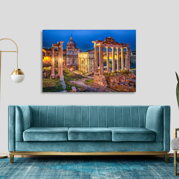 Quadro Stampa su Tela con Telaio in legno panorama roma
