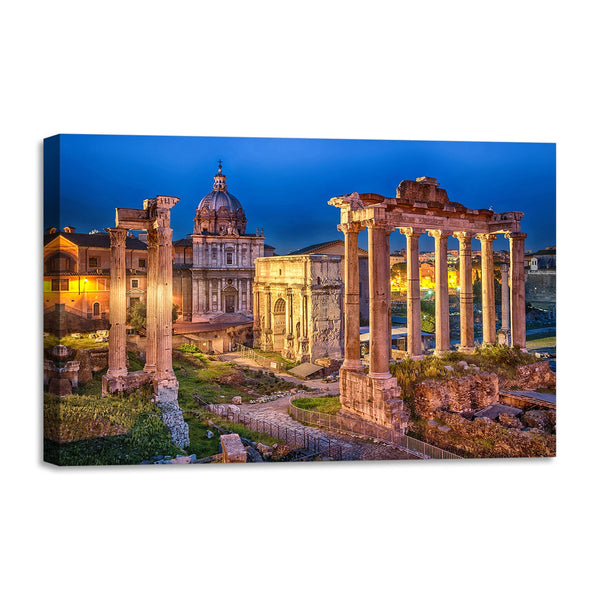 Quadro Stampa su Tela con Telaio in legno panorama roma
