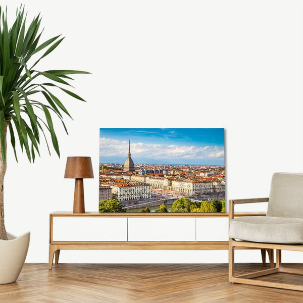 Quadro Stampa su Tela con Telaio in legno panorama torino