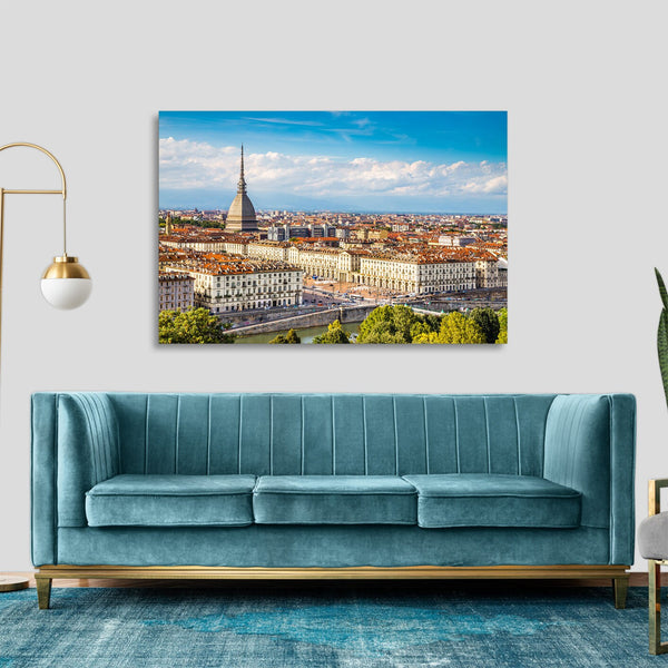 Quadro Stampa su Tela con Telaio in legno panorama torino