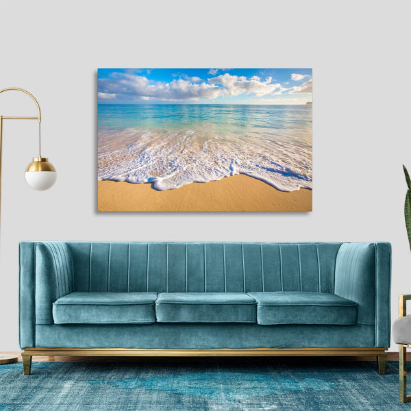 Quadro Stampa su Tela con Telaio in legno panorama mare spiaggia