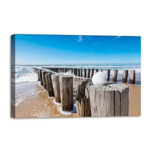 Quadro Stampa su Tela con Telaio in legno panorama mare spiaggia