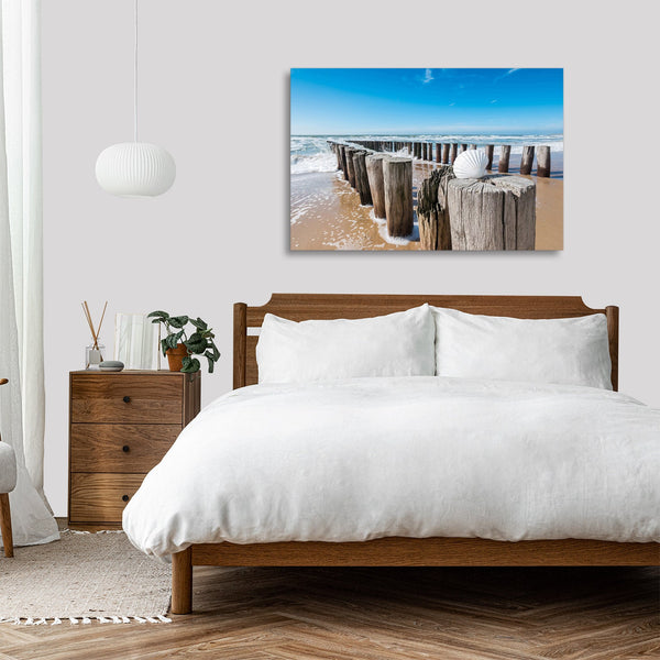 Quadro Stampa su Tela con Telaio in legno panorama mare spiaggia