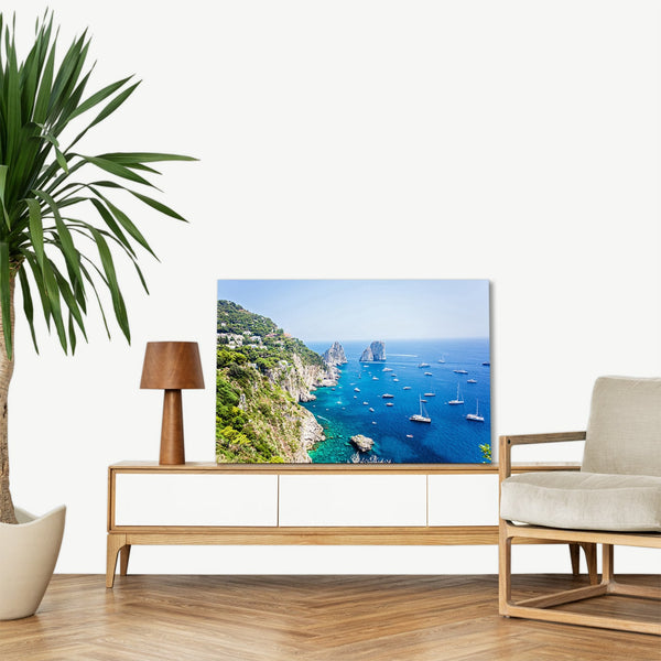 Quadro Stampa su Tela con Telaio in legno panorama napoli isola di capri