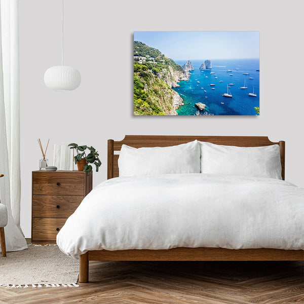 Quadro Stampa su Tela con Telaio in legno panorama napoli isola di capri