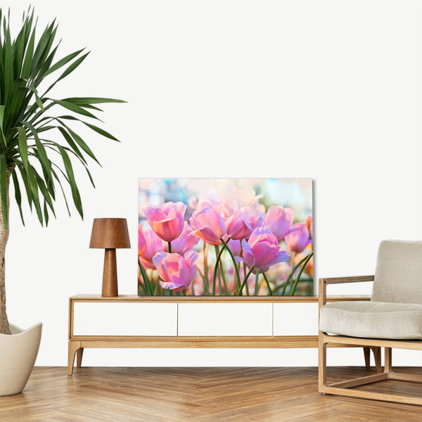 Quadro Stampa su Tela con Telaio in legno panorama fiori