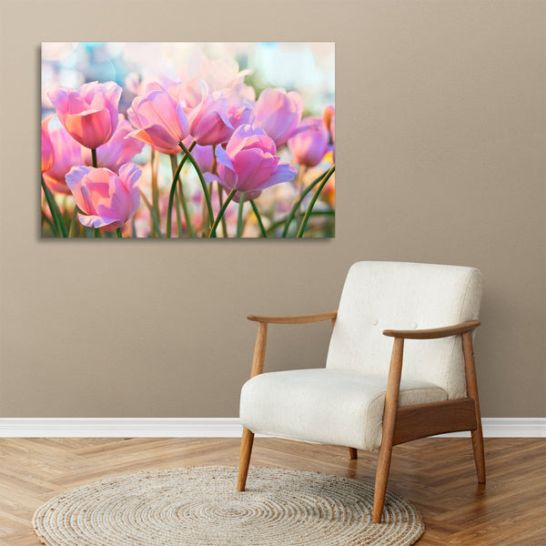 Quadro Stampa su Tela con Telaio in legno panorama fiori