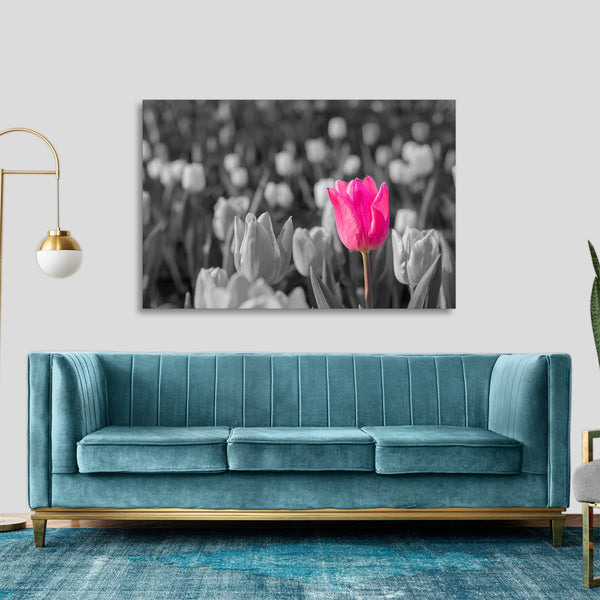 Quadro Stampa su Tela con Telaio in legno panorama fiori