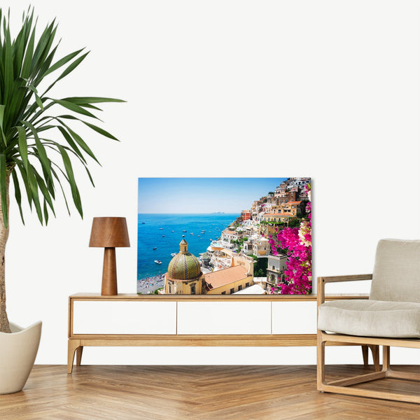 Quadro Stampa su Tela con Telaio in legno panorama costiera amalfitana