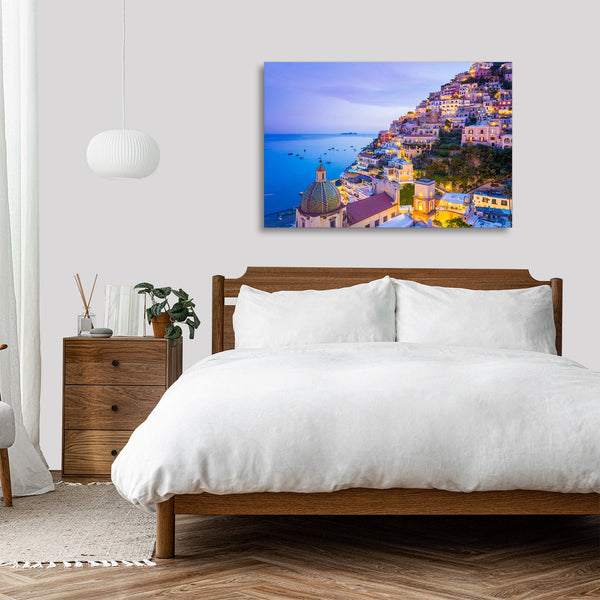 Quadro Stampa su Tela con Telaio in legno panorama costiera amalfitana